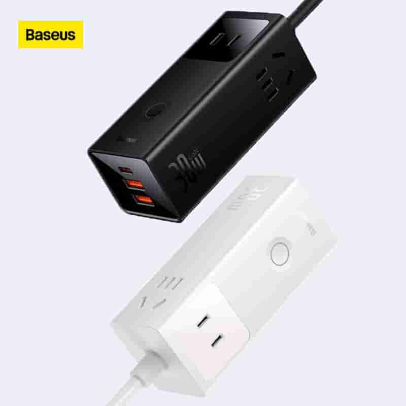 BASEUS GaN PowerCombo Digital Power Strip 1.5m 30W Power Extension Cord with 3AC+2USB+1Type-C Ports for Mobile Phone, Tablet, Laptop (CN Plug) - Black